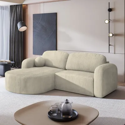 Produktbild von Masseno Ecksofa AMILIA P mit Schlaffunktion L-Form, Sofa mit Bettkasten, Wohnzimmersofa, Couch, Soffa, Bettsofa, Couchgarnitur- Creme, POSO 100