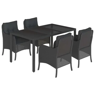 Produktbild von 5-tlg. Garten-Essgruppe mit Kissen Schwarz Poly Rattan