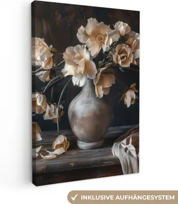 Produktbild von MuchoWow® - Leinwandbilder - Blumen - Vase - Kunst - Stilleben, Wandbild, Wanddeko Bilder Wohnzimmer, 40x60 cm