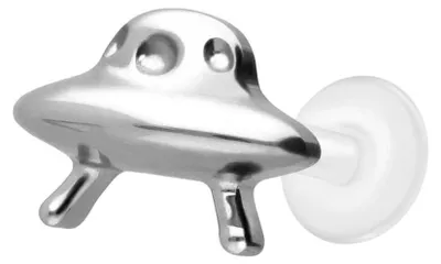 Produktbild von Ohrpiercing, Nasenpiercing PTFE Labret mit Innengewinde + Titan-Aufsatz UFO Silber Stablänge: 5mm | Stabstärke: 1,2mm