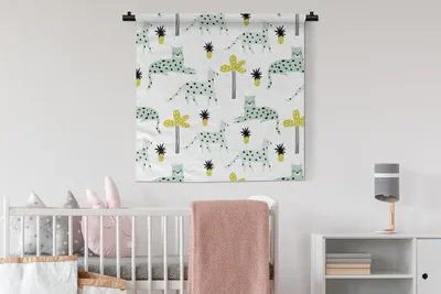 Produktbild von MuchoWow® Wandteppich Wandbehang Panther - Obst - Weiß 90x90 cm Tapisserie Dekoration Wandtuch - Wandaufhänger