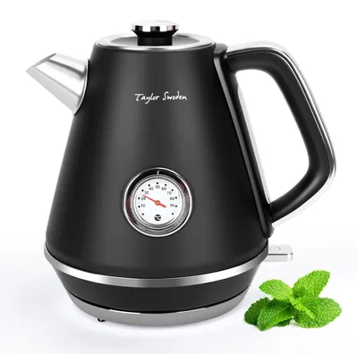 Wasserkocher 1,7 l Edelstahl Retro mit Temperaturanzeige, 2200 W, schwarz