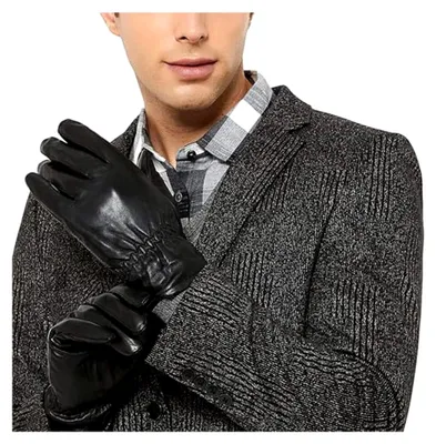 Produktbild von Handschuhe aus echtem Leder für Herren und Damen, schwarz, warme Winterhandschuhe mit Fleece-Innenfutter für kaltes Wetter, Outdoor, Fahren, Radfahren