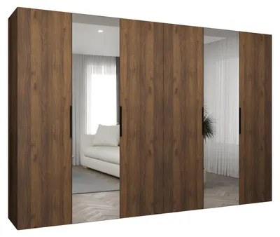 Produktbild von MEBLE KRYSPOL, Kleiderschrank, Schrank 300 cmx202x52, Warmia-Nuss, Schwarz