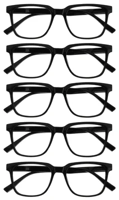 Produktbild von OPULIZE LEO Lesebrille - 5er-Pack - Großes Rechteckiges Gestell - Schwarz - Herren Damen - Federscharniere - RRRRR55-1 - +1.50