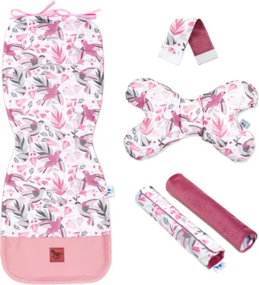 Produktbild von Pepi Doppelseitige Sitzauflage für Kinderwagen mit old rosa Samt - 5er Set Sitzeinlage Sitzbezug für Buggy Babyschale Hummingbird