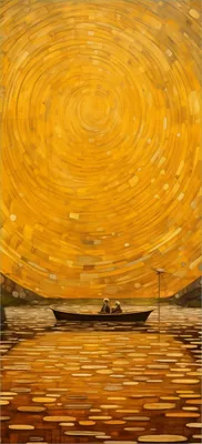 Produktbild von Türtapete Türposter Goldene Flussfahrt - Größe: 93 x 205 cm
