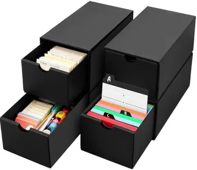 Produktbild von A6-Karteikastenbox mit 4 schwarzen Lernkartenboxen für über 4000 Karteikarten
