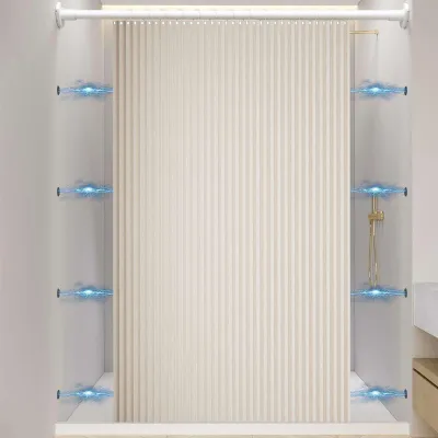 Produktbild von Wasserdichter, faltbarer Duschvorhang aus Leinen, magnetisch, spritzwassergeschützt, schimmelresistent, beige, 80 x 200 cm