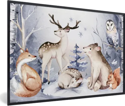Produktbild von MuchoWow® Gerahmtes Poster Winter - Tiere - Schnee 90x60 cm - Poster mit Schwarzem Bilderrahmen Wandposter Rahmen Foto Bilder - Fotorahmen - Foto-Plakat