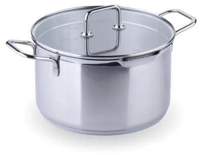 Produktbild von Chefkoch trifft Fackelmann Edelstahl Kochtopf mit Glasdeckel Ø 24 cm, 6000 ml, Induktionsgeeignet, Backofengeeignet