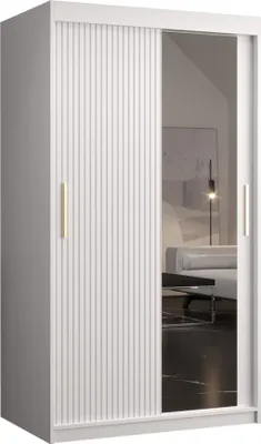 Produktbild von MIRJAN24 Kleiderschrank Riflo Slim 2 100, 2-türig Schiebetürenschrank, zwei Kleiderstangen, Aluminium-Gleitschienen, Frontspiegel (Farbe: Weiß)