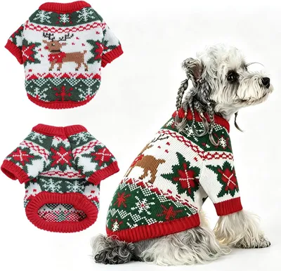 Imagen del producto de Suéter tejido para perros, con motivo de ciervo, talla pequeña, ideal para las fiestas
