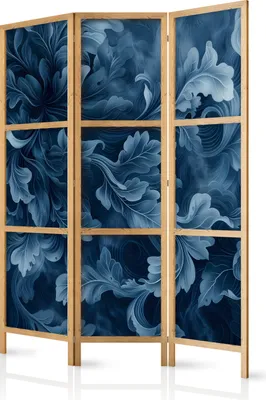 Zdjęcie produktu dla Parawan japoński Kwiaty 135x172 cm 3-częściowy niebieski