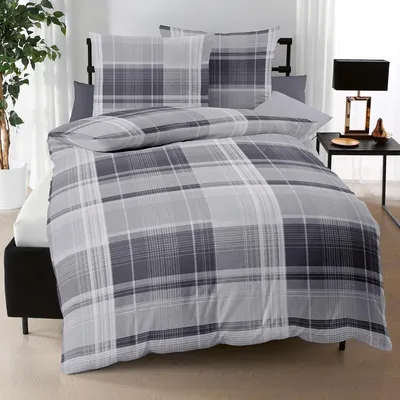 Produktbild von Kaeppel JERSEY Bettwäsche mit Reißverschluss, aus 100 % Baumwolle Tonight Plaid grau 1x135/200 1x80/80