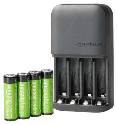Image de A. Piles AA NiMH, rechargeables, avec chargeur de batterie pour 4 piles