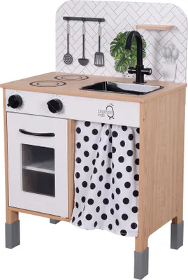 Zdjęcie produktu dla Teamson Kids Little Chef – nowoczesny, interaktywny drewniany zestaw kuchenny z nóżkami o regulowanej wysokości, do zabawy w odgrywanie ról, czarno-biały, TD-13554C