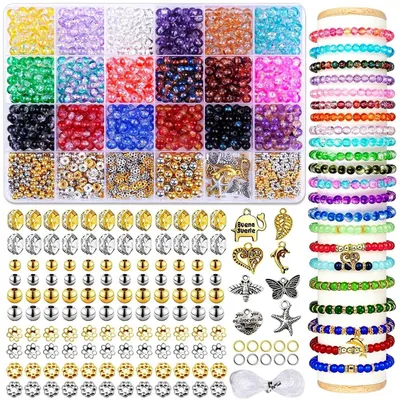Produktbild von Schmuck Selber Machen Set, 1180 Natursteinperlen 5-8mm, 18 Farben, DIY Bastelset für Armbänder & Halsketten
