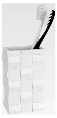 Produktbild von 4-teiliges Bad-Set Relief weiß, Badezimmer Accessoires-Set mit WC-Garnitur, Seifenspender, Seifenschale und Zahnputzbecher