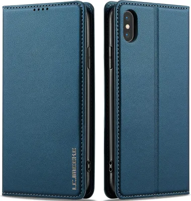 Immagine prodotto di Custodia magnetica in pelle flip per iPhone XS / iPhone X, con slot per schede e funzione stand Blu