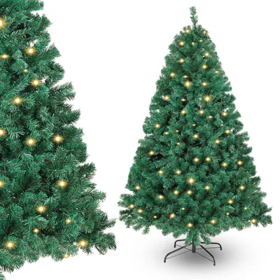 Obrázek produktu pro Vánoční stromek Peviasot, výška 180 cm, s LED osvětlením, 250 teplých bílých LED diod, 860 větviček, umělá jedle s kovovým podstavcem