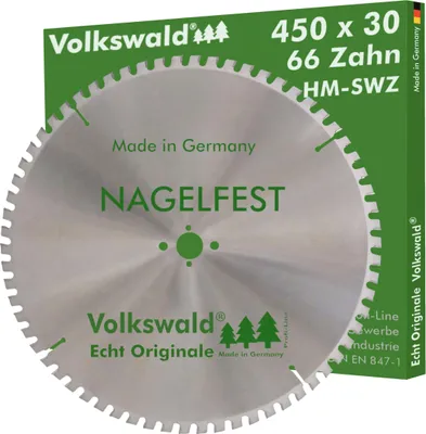 Produktbild von Volkswald ® HM-Sägeblatt SWZ 450 x 30 mm Z= 66 SUPER nagelfest für Wippsäge Tischkreissäge Kreissäge Brennholzsäge Ersatzsägeblatt für Bauholz Naturholz Brennholz Hartholz Schalholz Faserplatten Leimholz