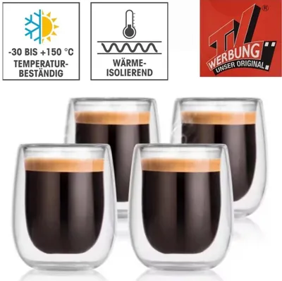 Produktbild von 4er SET Gourmetmaxx Cappuccino Gläser Doppelwandig und Wärmeisolierend