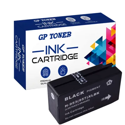 A product shot of an ink cartridge and its packaging.