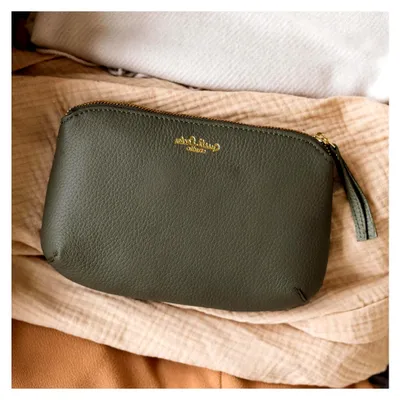 Produktbild von Gusti Kosmetiktasche Leder -Louise Damen und Herren Utensilientasche Kulturbeutel Waschtasche Schminktasche Kulturtasche Goldener Zipper Grau Leder