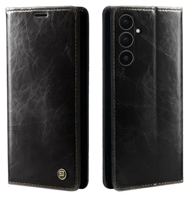 Produktbild von Handyhülle für Samsung Galaxy A56 5G Kunstleder Klapphülle Vintage Cover Hülle RFID Schutz Case Kartenfach Farbe: Schwarz
