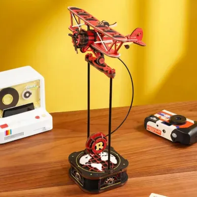Image de 3D puzzle en bois modèle avion Skies Captain, 163 pièces, DIY Balance Deko Set, Beweglich, Geschenk für Erwachsene & Kinder, für Wohnzimmer, Bücherregal