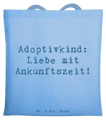 Produktbild von Mr. & Mrs. Panda Tote Bag Spruch Adoptivkind Liebe - Sky Blue - Geschenk, Familienbande, herzerwärmende Sprüche, Tasche, Schultasche, Shopping, Familienmitglieder