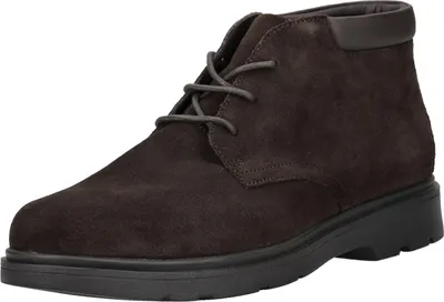 A single brown men's boot is shown from a side-diagonal angle against a white background.