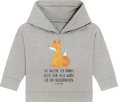 Produktbild von Mr. & Mrs. Panda Organic Baby Hoodie Einhorn Wunsch 12. - 18. Monat - Heather Grey - Geschenk, Fuchs, Unicorns, Unicorn, Fuchshörnchen, Kapuzensweatshirt, Kapuzenshirt