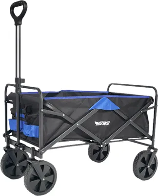 Produktbild von MUWO faltbarer Bollerwagen, 100L Volumen, stufenlos verstellbarer Griff, 360° drehbare Räder, kompakt faltbar - ideal für Ausflüge blau/schwarz|MW-347