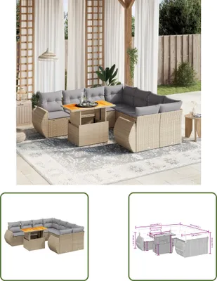 Produktbild von The Living Store 9-tlg. Garten-Sofagarnitur mit Kissen Beige Poly Rattan