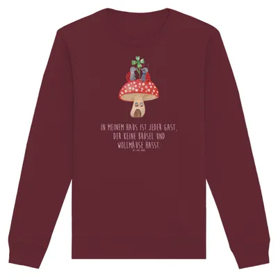 Produktbild von Mr. & Mrs. Panda Baumwoll Sweatshirt Marienkäfer Fliegenpilz Größe M - Burgundy - Geschenk, Fleigenpilzhaus, Sweater, Lustige Sprüche, Bio Pullover, Haus, Wohnung, Pulli