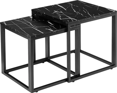 Zdjęcie produktu dla Zestaw Stolików Kawowych 2W1 Stolik Marmur Rozkładane Ława Do Salonu 50 Cm
