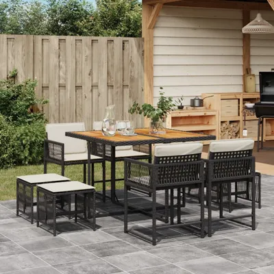 Produktbild von Möbel 9-tlg. Garten-Essgruppe mit Kissen Schwarz Poly Rattan - Gartenmöbelset 3211503
