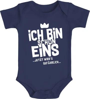 Produktbild von Babybody erster Geburtstag lustiger Spruch Ich bin schon 1 jetzt wird's gefährlich kurzarm Body Baumwolle Moonworks® navy-weiß 3-6 Monate