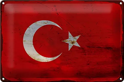 Blechschild Türkei-Flagge 30x20 cm, Metall-Deko, rechteckig