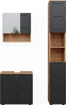 Produktbild von Badmöbel-Set Vicco Irma Anthrazit mit Wabenstruktur 3 Teile, mit Hochschrank, Model 47172