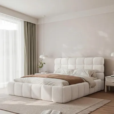 Produktbild von Polsterbett BORIO 160x200 Creme Boucle mit Bettkasten & Lattenrost