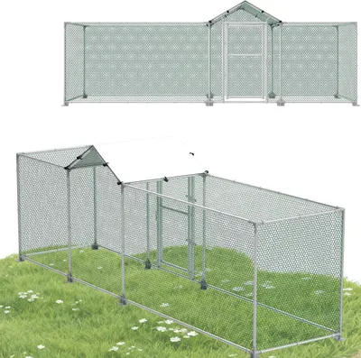 Imagen del producto de QEENTOE, gallinero con área de esparcimiento, jaula para gallinas de acero galvanizado con cerradura, volera estable para aves de corral, 4 x 1 metro