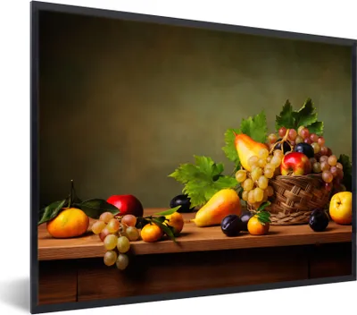 Produktbild von MuchoWow® Gerahmtes Poster Rustikal - Korb - Obst - Stilleben 80x60 cm - Poster mit Schwarzem Bilderrahmen Wandposter Rahmen Foto Bilder - Schwarzem - Mit Gestell