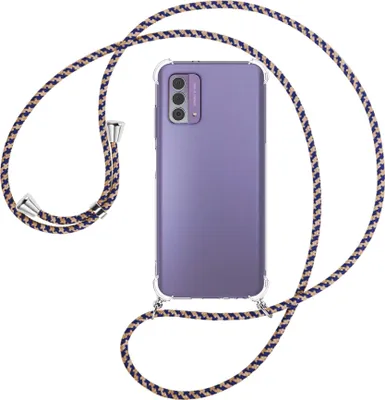 Produktbild von Handykette Backcover-Schutzhülle mit Band (Metall silberfarben) für Nokia G42 5G (6.56'') - blau+beige