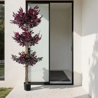 Produktbild von Künstlicher Ficus - Bonsai - Größe L - Seidenblätter - Standpflanze - Für Außenbereich - 1 Stück - Milchweiß