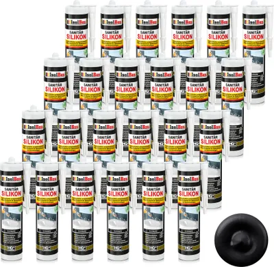 Produktbild von Isolbau Sanitär Silikon 24 x 300 ml Schwarz - Hochelastischer Silikon-Dichtstoff für Abdichtungen & Fugen – Schimmelresistent, wasserdicht -  Kartusche