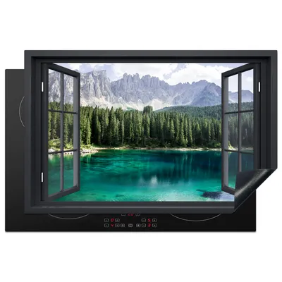 Produktbild von KitchenYeah© Herdabdeckplatte Aussicht - Baum - Berge , 81x52cm, Küche Deko, Glaskeramikkochfeld Herdabdeckung, Abdeckplatte fùr Kochfeld