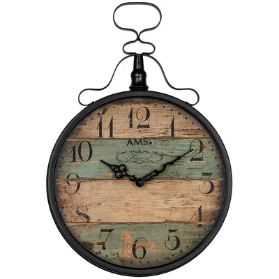 Produktbild von AMS 9532 Wanduhr Quarz analog antik vintage retro shabby Holz-Optik